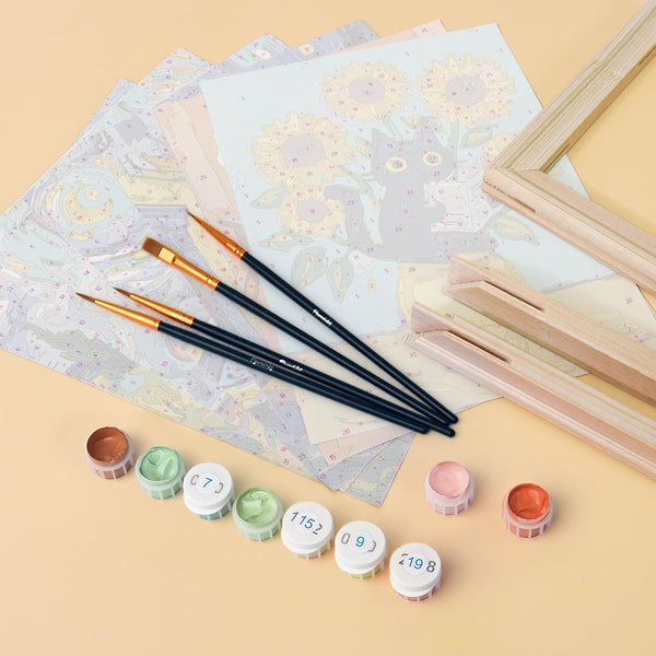 Mini Paint by numbers 6"x8" (6 pieces) - Van Gogh Style Cat