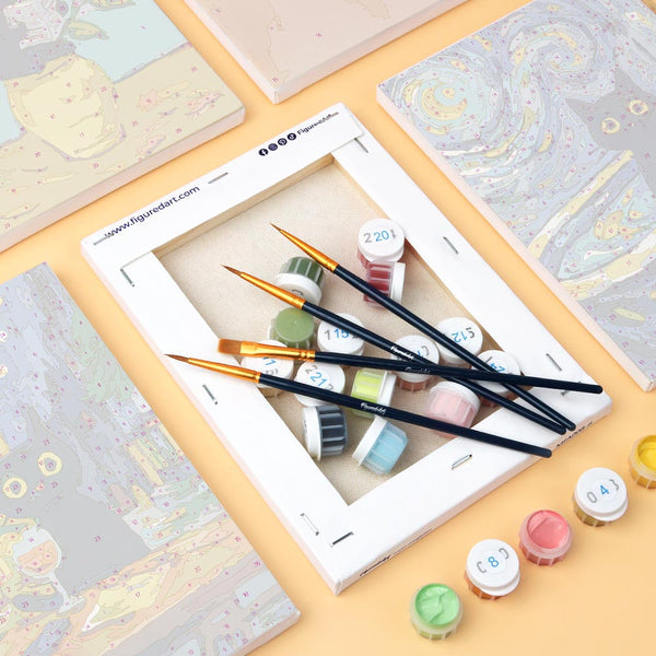 Mini Paint by numbers 6"x8" (6 pieces) - Van Gogh Style Cat