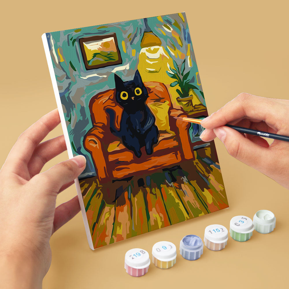 Mini Paint by numbers 6"x8" (6 pieces) - Van Gogh Style Cat