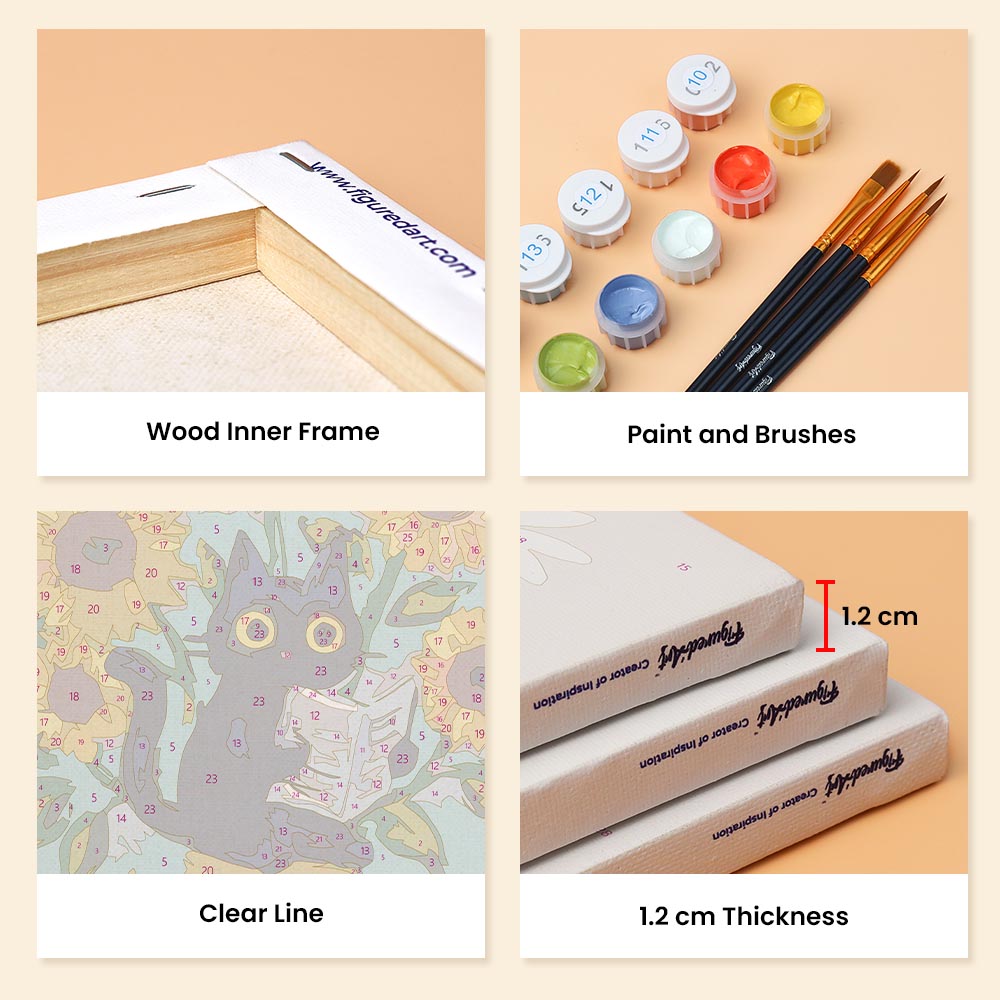 Mini Paint by numbers 6"x8" (6 pieces) - Van Gogh Style Cat