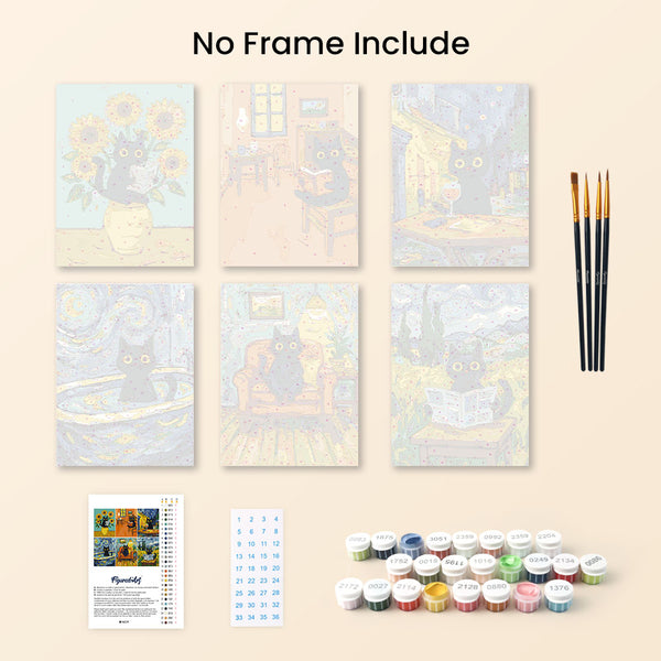 Mini Paint by numbers 6"x8" (6 pieces) - Van Gogh Style Cat