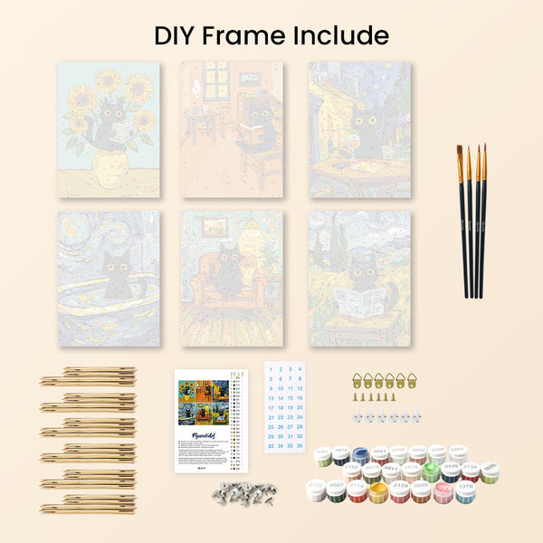 Mini Paint by numbers 6"x8" (6 pieces) - Van Gogh Style Cat