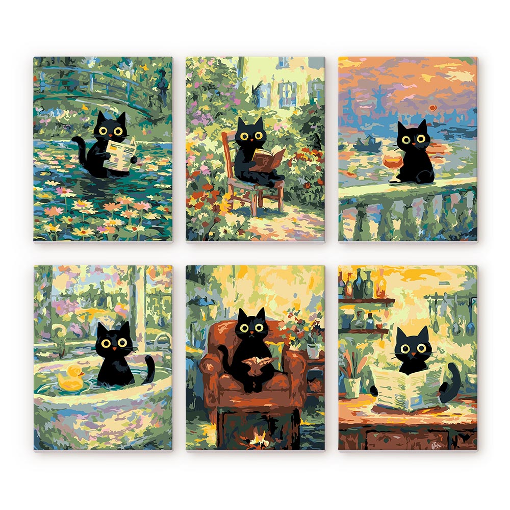 Mini Paint by numbers 6"x8" (6 pieces) - Claude Monet Style Cat Figured'Art