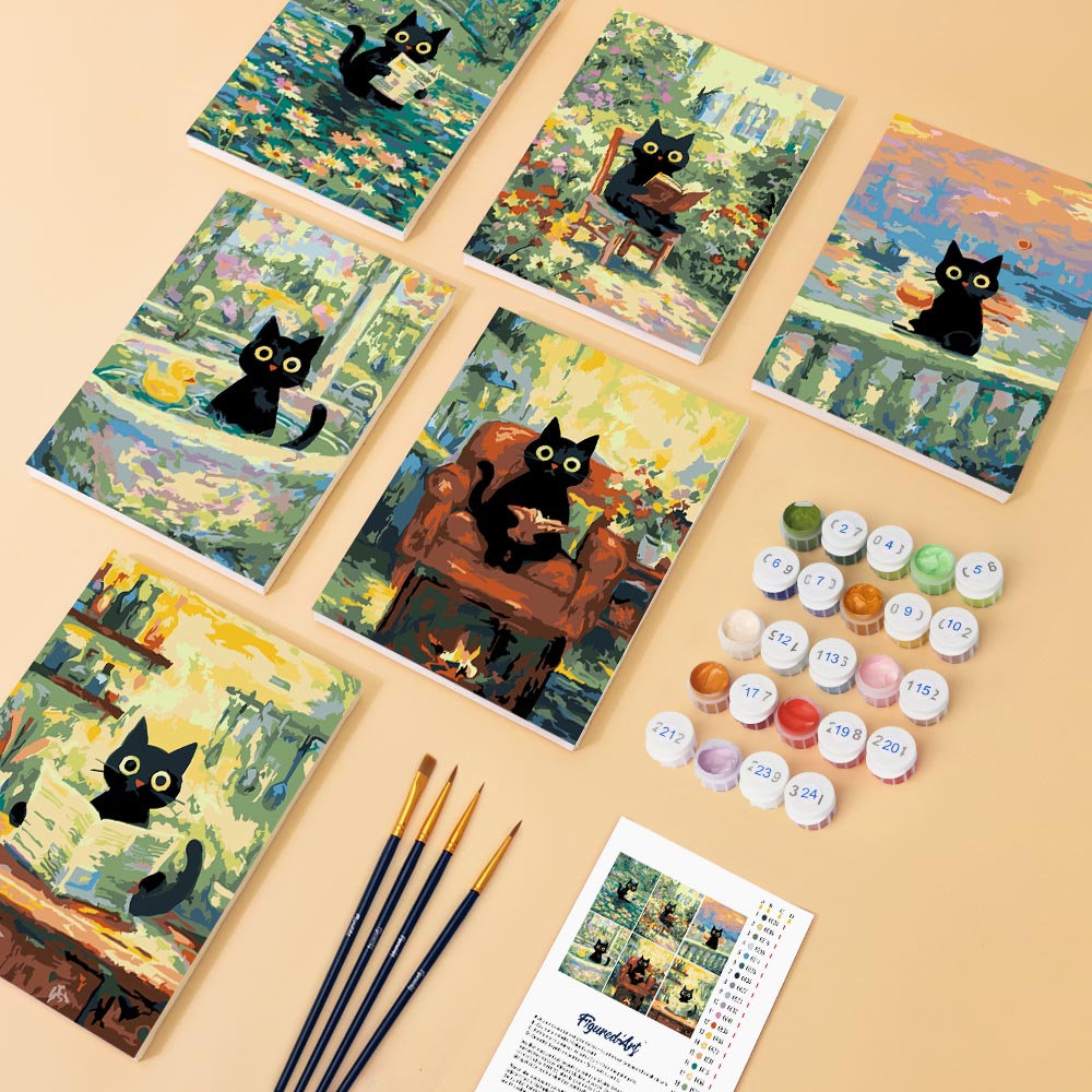 Mini Paint by numbers 6"x8" (6 pieces) - Claude Monet Style Cat