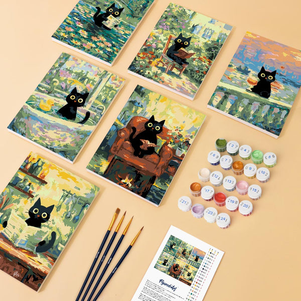 Mini Paint by numbers 6"x8" (6 pieces) - Claude Monet Style Cat