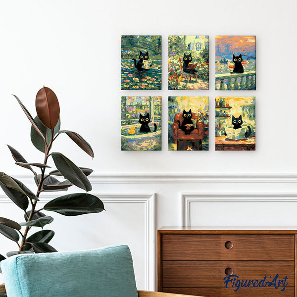 Mini Paint by numbers 6"x8" (6 pieces) - Claude Monet Style Cat