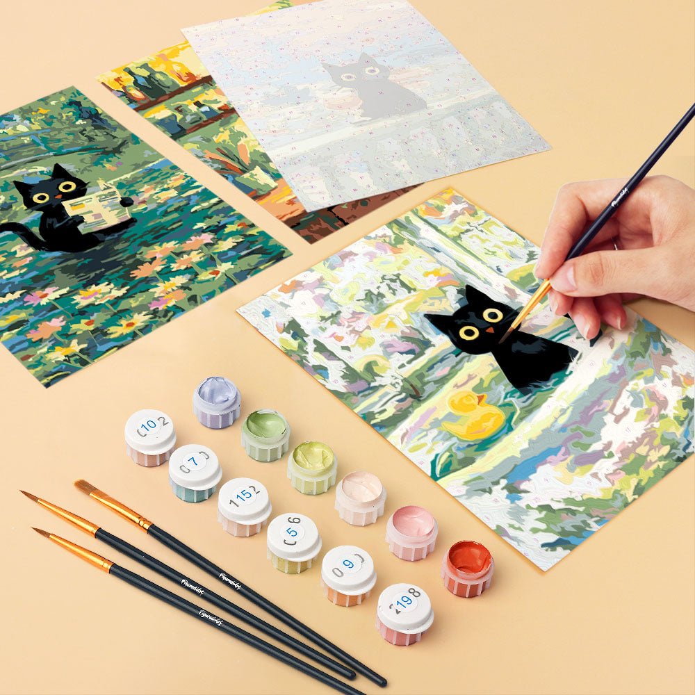 Mini Paint by numbers 6"x8" (6 pieces) - Claude Monet Style Cat