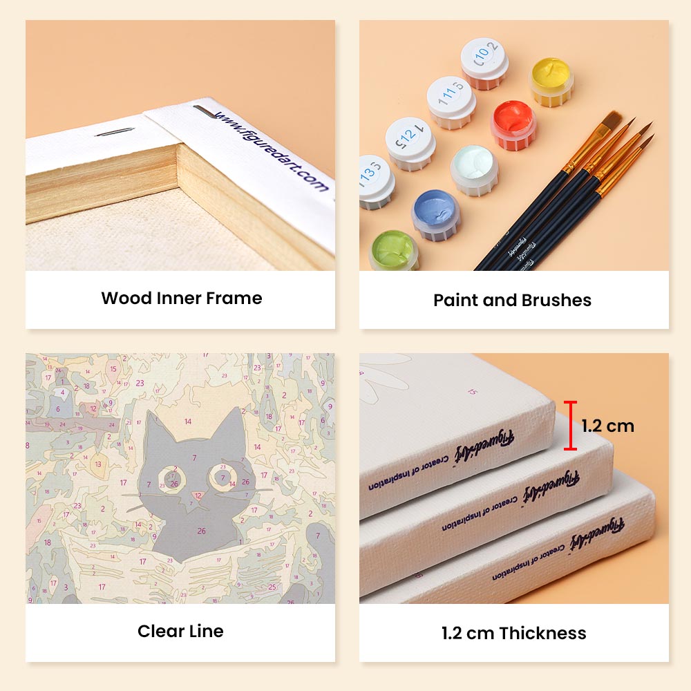 Mini Paint by numbers 6"x8" (6 pieces) - Claude Monet Style Cat