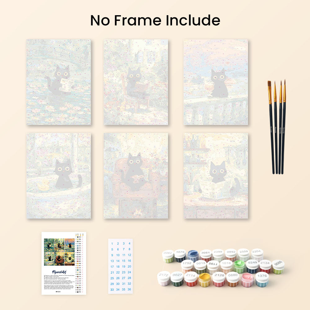 Mini Paint by numbers 6"x8" (6 pieces) - Claude Monet Style Cat