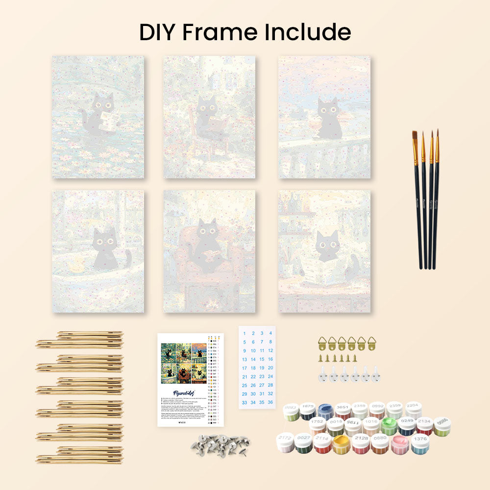Mini Paint by numbers 6"x8" (6 pieces) - Claude Monet Style Cat