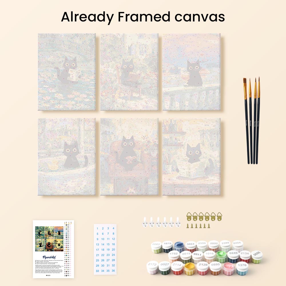 Mini Paint by numbers 6"x8" (6 pieces) - Claude Monet Style Cat