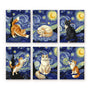 Mini Paint by numbers 6"x8" (6 pieces) - Starry Night Cats Figured'Art
