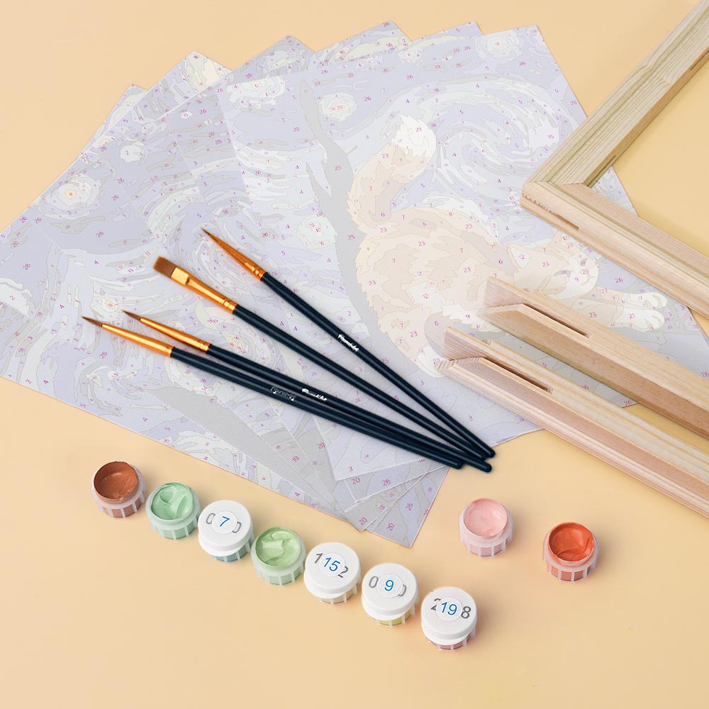 Mini Paint by numbers 6"x8" (6 pieces) - Starry Night Cats