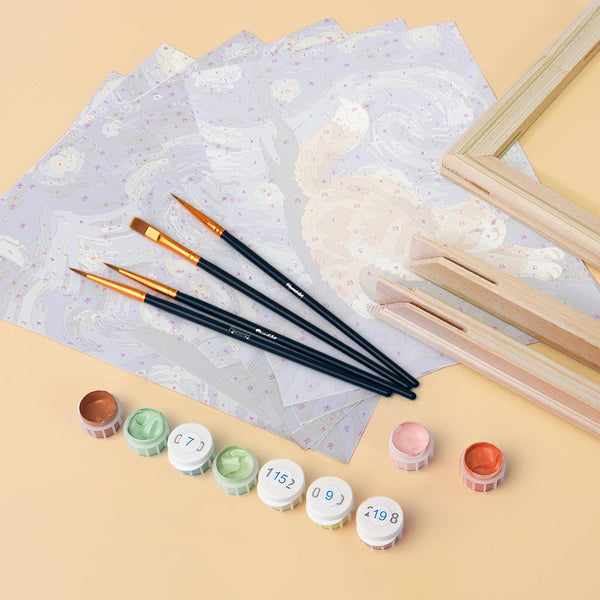 Mini Paint by numbers 6"x8" (6 pieces) - Starry Night Cats