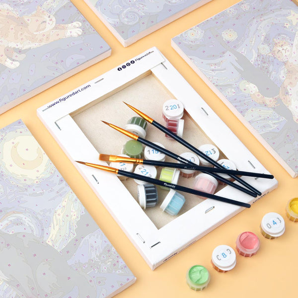 Mini Paint by numbers 6"x8" (6 pieces) - Starry Night Cats