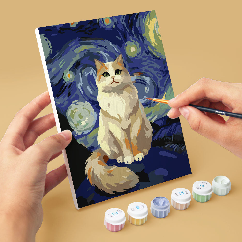 Mini Paint by numbers 6"x8" (6 pieces) - Starry Night Cats