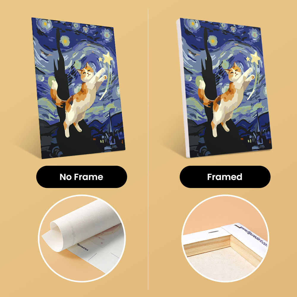 Mini Paint by numbers 6"x8" (6 pieces) - Starry Night Cats