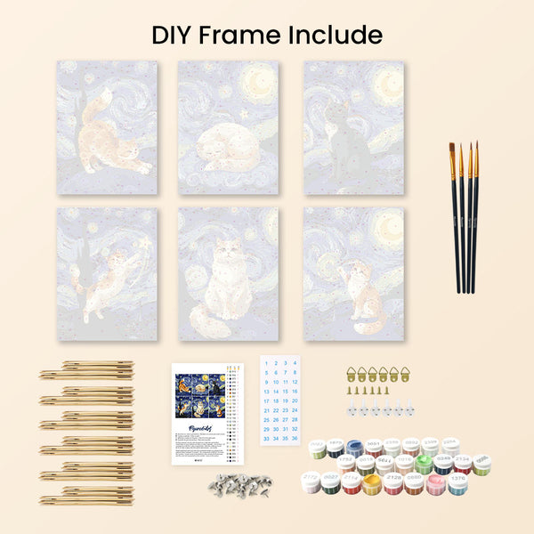 Mini Paint by numbers 6"x8" (6 pieces) - Starry Night Cats