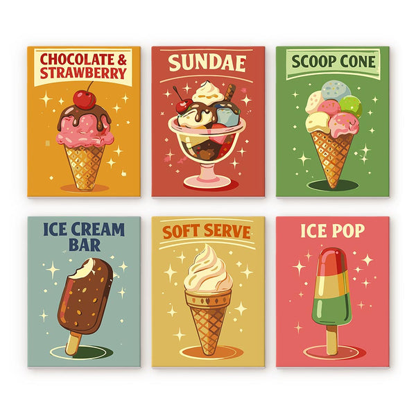 Mini Paint by numbers 6"x8" (6 pieces) - Vintage Ice Cream Figured'Art