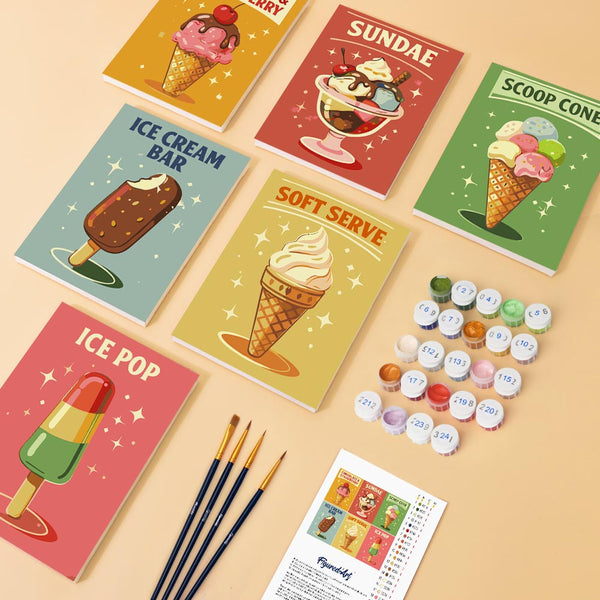 Mini Paint by numbers 6"x8" (6 pieces) - Vintage Ice Cream