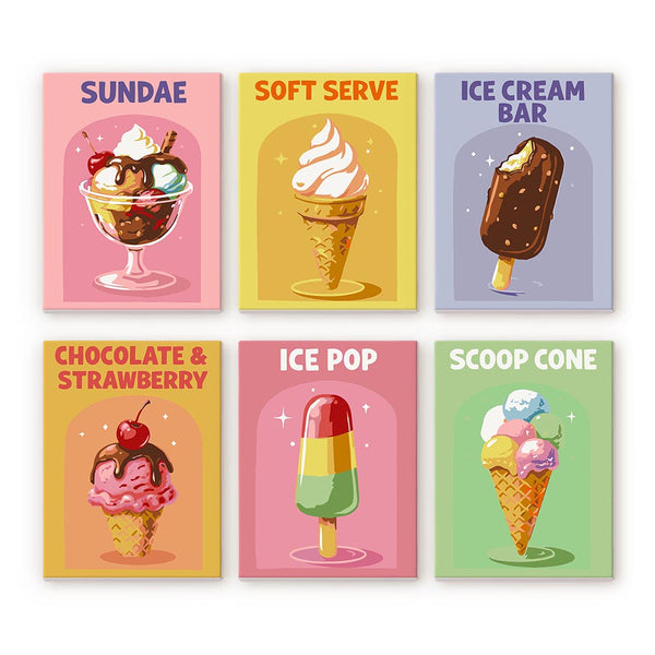 Mini Paint by numbers 6"x8" (6 pieces) - Retro Ice Cream Figured'Art