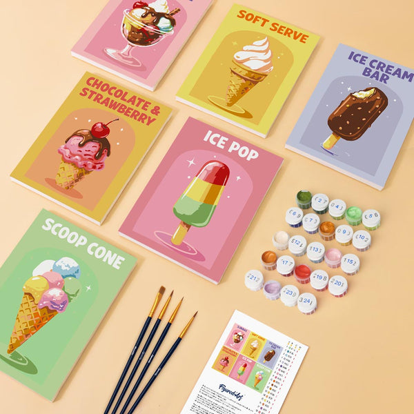 Mini Paint by numbers 6"x8" (6 pieces) - Retro Ice Cream