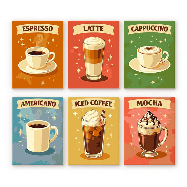 Mini Paint by numbers 6"x8" (6 pieces) - Classic Coffee Figured'Art