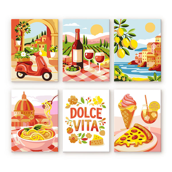 Mini Paint by numbers 6"x8" (6 pieces) - Mediterranean Escape Figured'Art