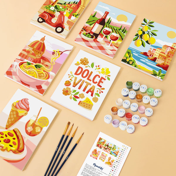 Mini Paint by numbers 6"x8" (6 pieces) - Mediterranean Escape