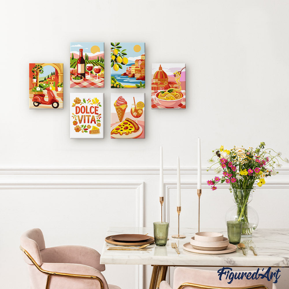 Mini Paint by numbers 6"x8" (6 pieces) - Mediterranean Escape