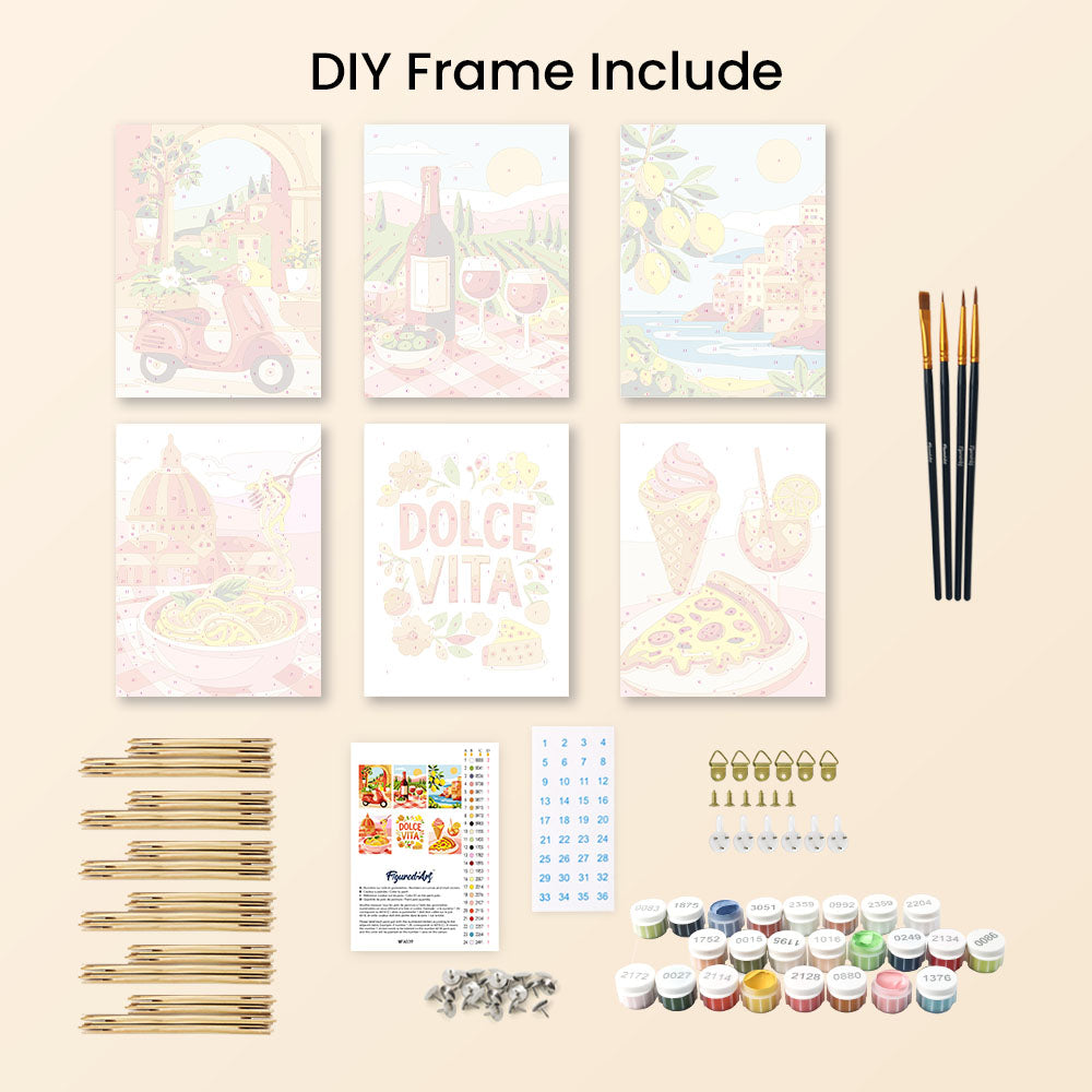 Mini Paint by numbers 6"x8" (6 pieces) - Mediterranean Escape