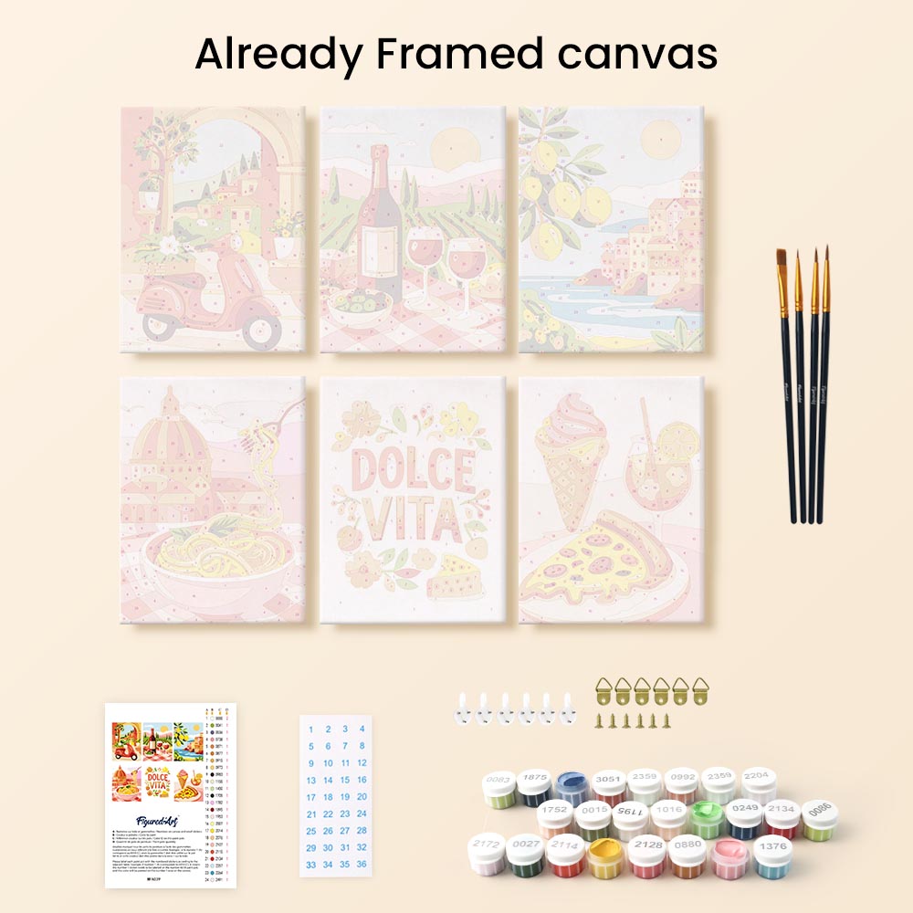 Mini Paint by numbers 6"x8" (6 pieces) - Mediterranean Escape