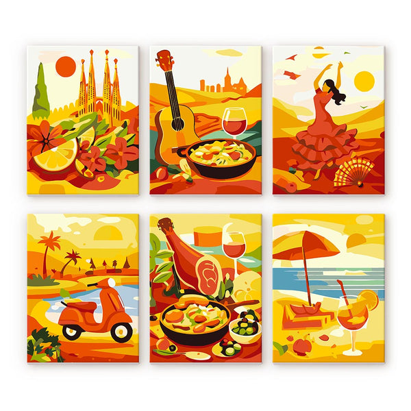 Mini Paint by numbers 6"x8" (6 pieces) - Vibrant Spain Figured'Art