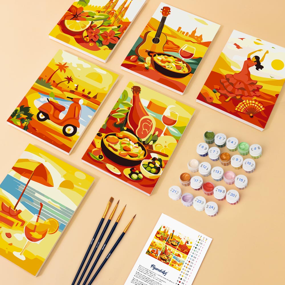 Mini Paint by numbers 6"x8" (6 pieces) - Vibrant Spain