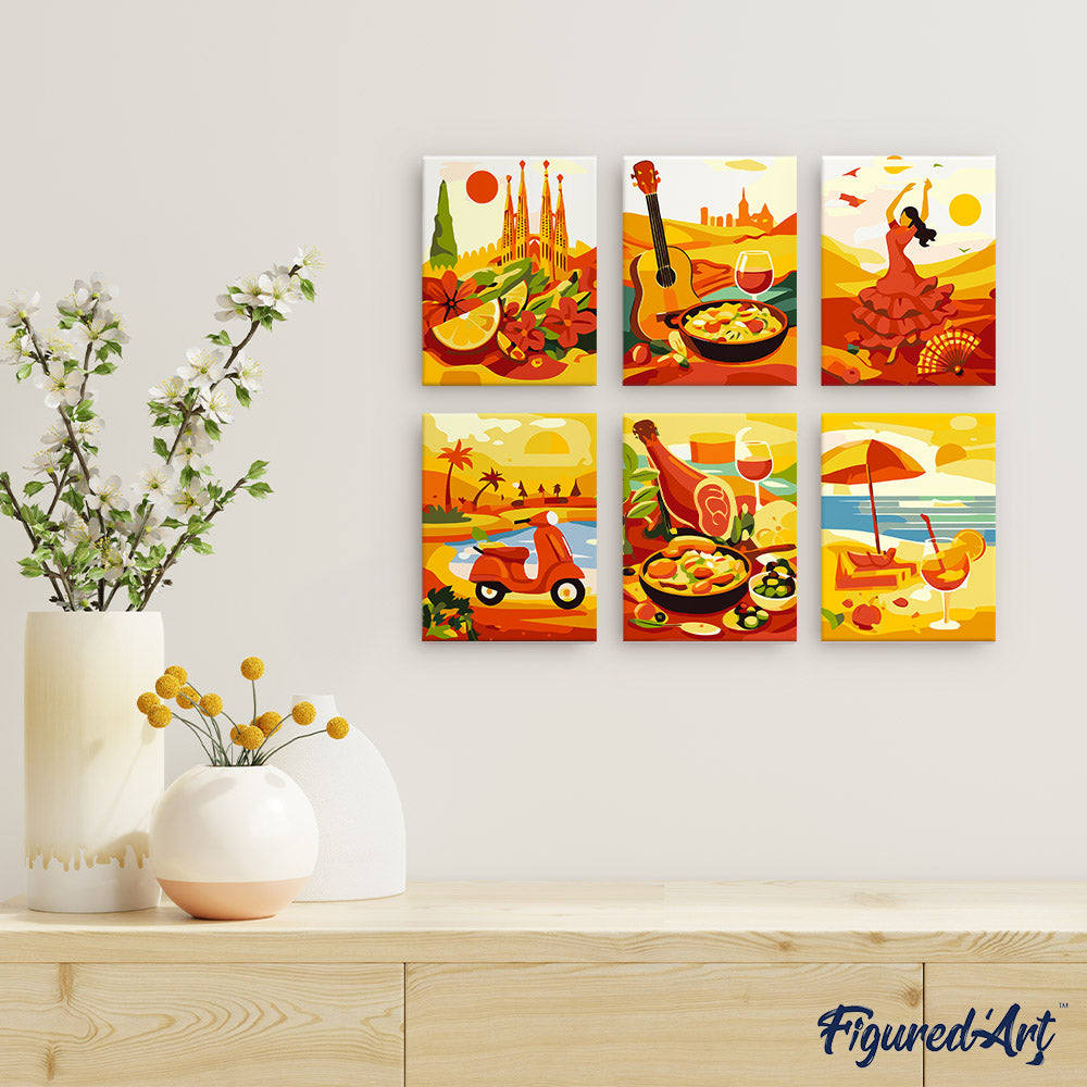 Mini Paint by numbers 6"x8" (6 pieces) - Vibrant Spain