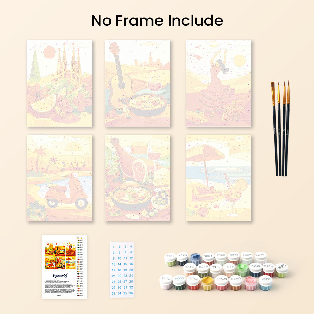 Mini Paint by numbers 6"x8" (6 pieces) - Vibrant Spain