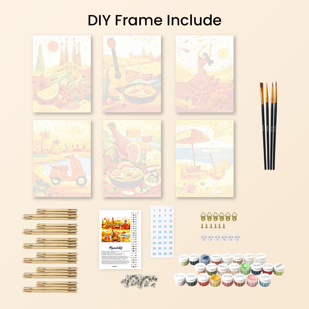 Mini Paint by numbers 6"x8" (6 pieces) - Vibrant Spain