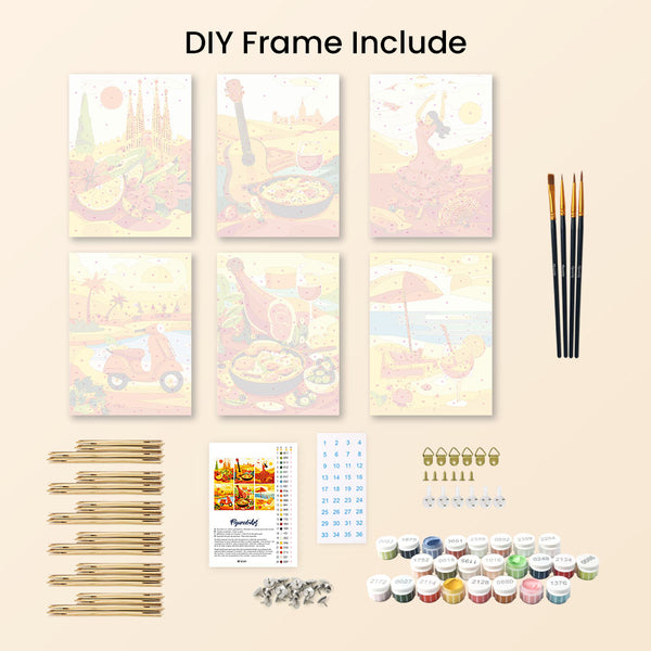 Mini Paint by numbers 6"x8" (6 pieces) - Vibrant Spain