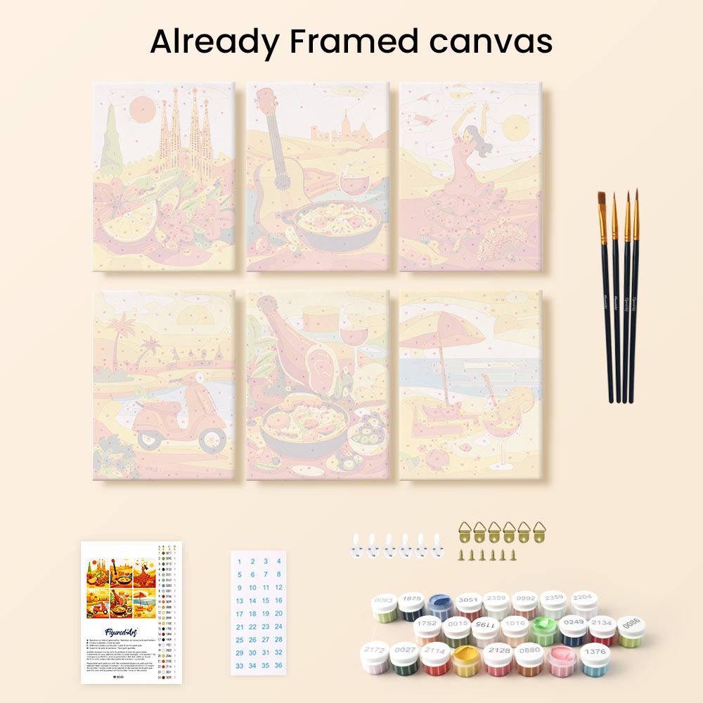 Mini Paint by numbers 6"x8" (6 pieces) - Vibrant Spain