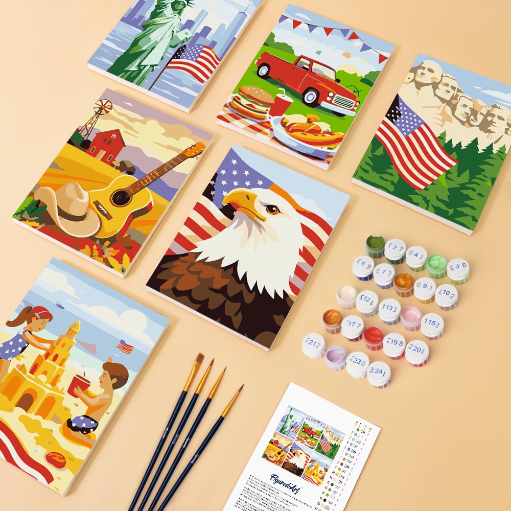 Mini Paint by numbers 6"x8" (6 pieces) - Hello USA