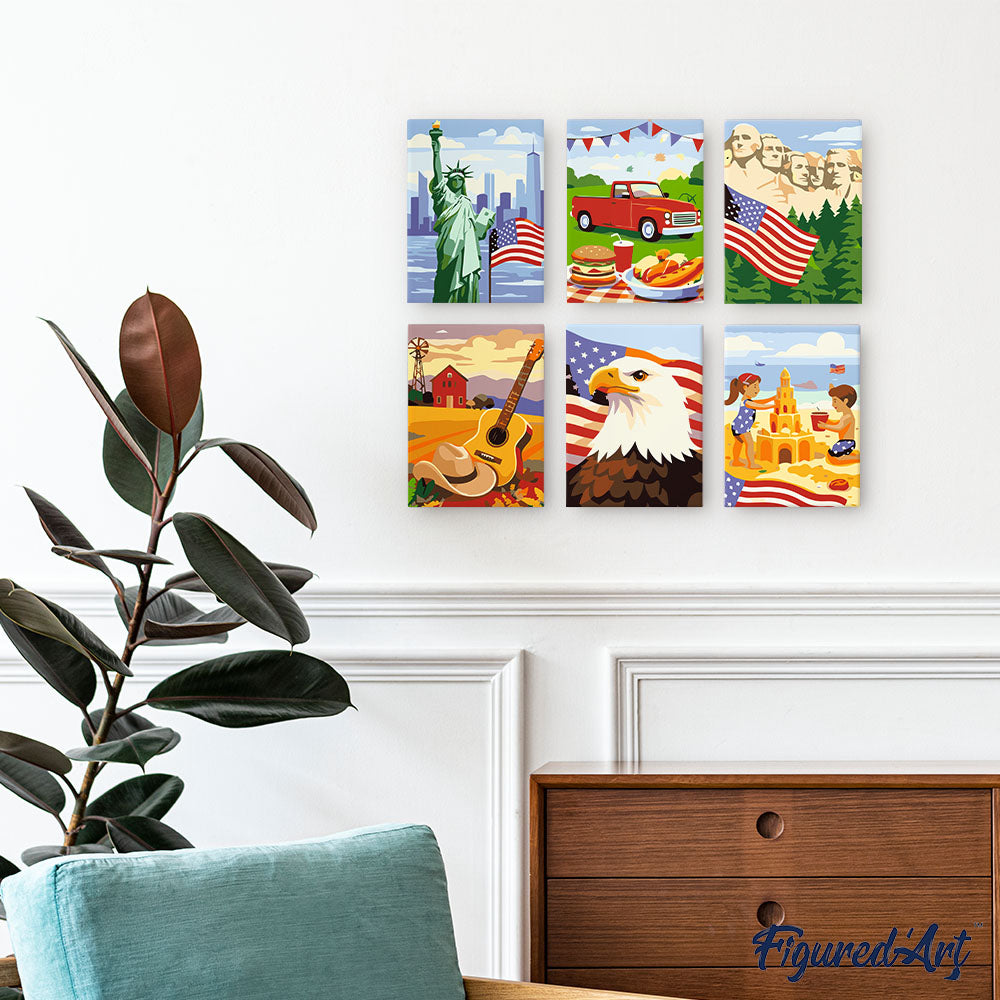 Mini Paint by numbers 6"x8" (6 pieces) - Hello USA