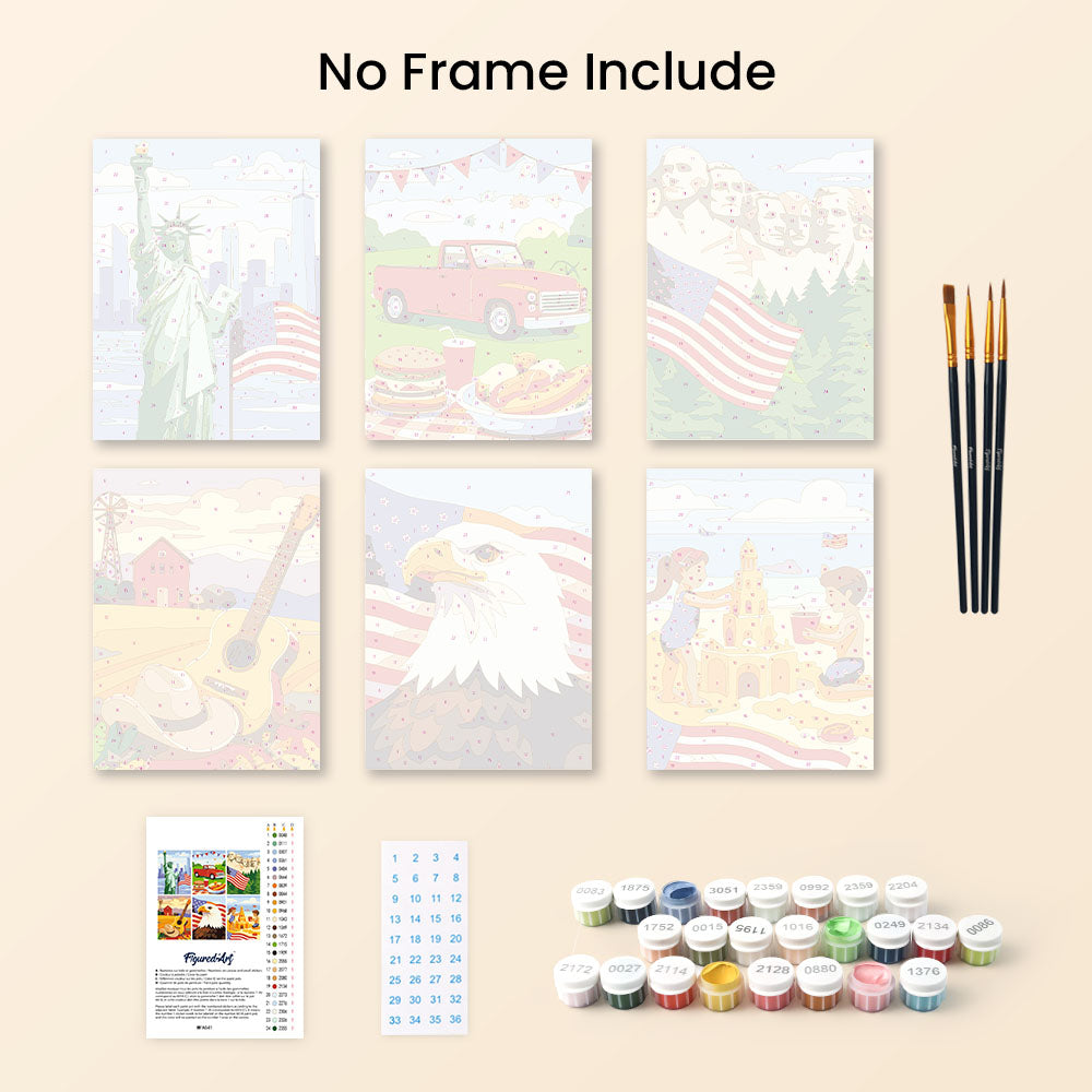 Mini Paint by numbers 6"x8" (6 pieces) - Hello USA