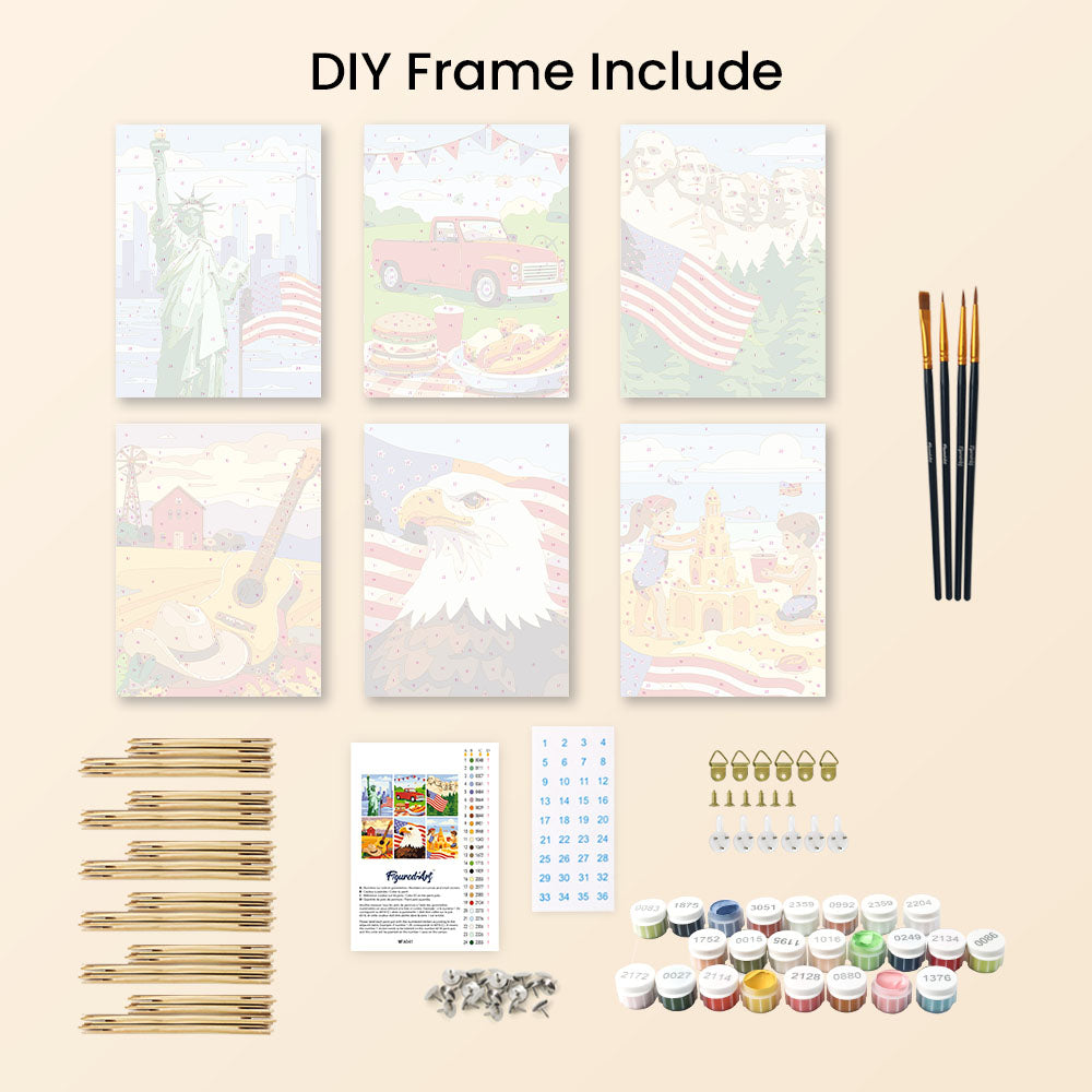 Mini Paint by numbers 6"x8" (6 pieces) - Hello USA