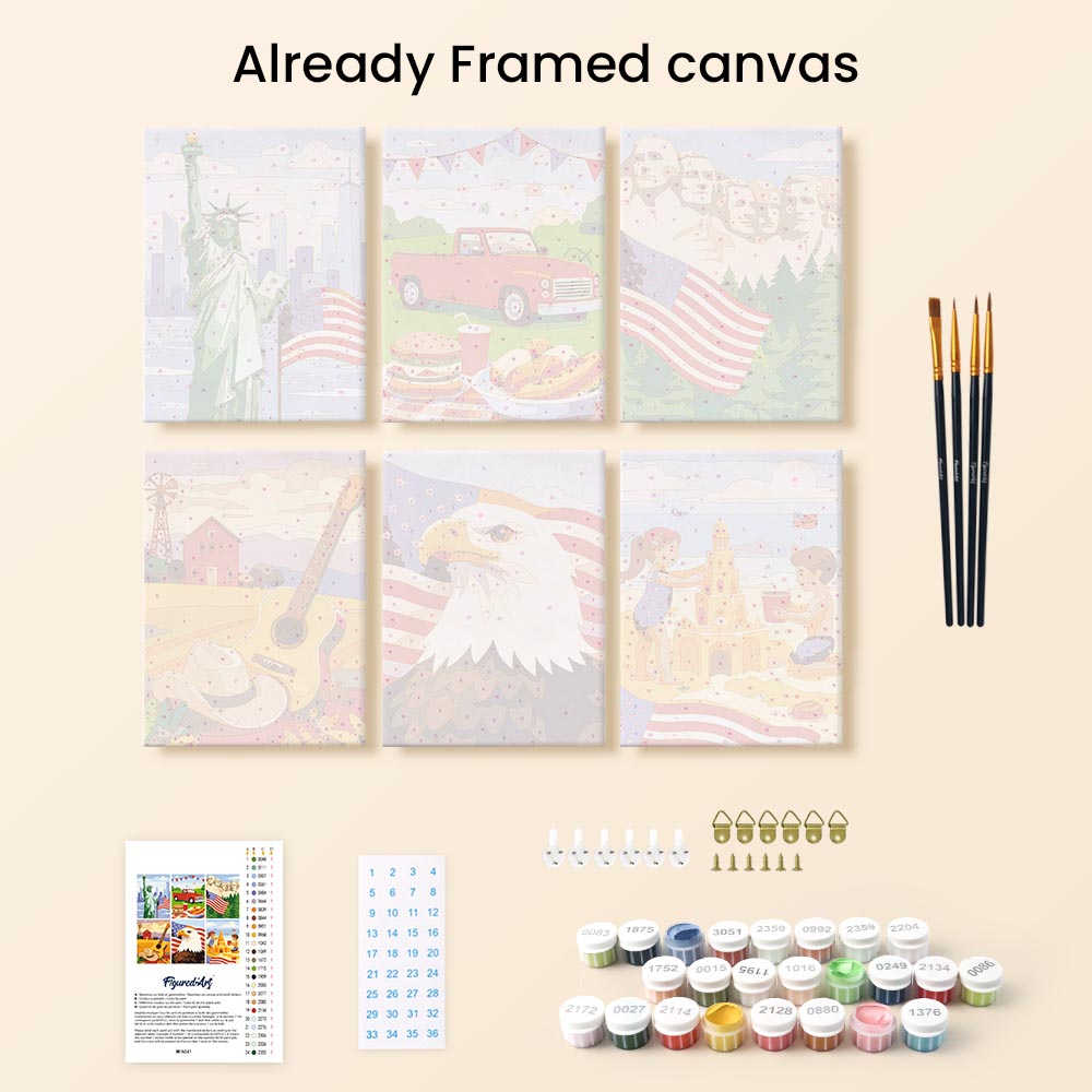 Mini Paint by numbers 6"x8" (6 pieces) - Hello USA