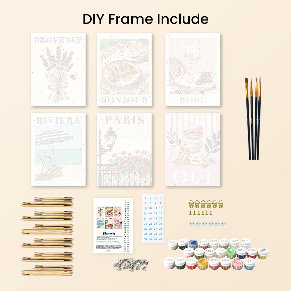 Mini Paint by numbers 6"x8" (6 pieces) - Chic France