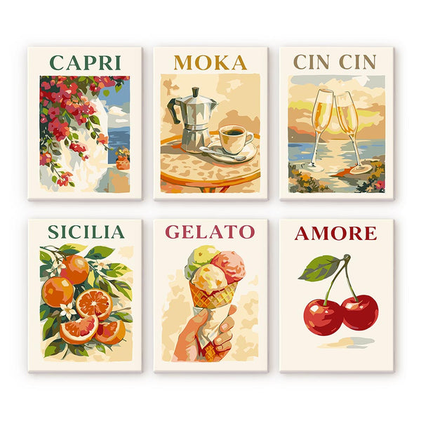 Mini Paint by numbers 6"x8" (6 pieces) - Dolce Italy Figured'Art