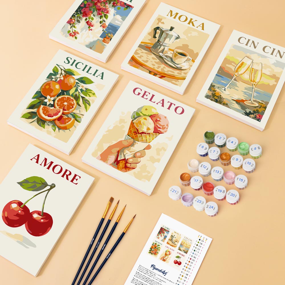 Mini Paint by numbers 6"x8" (6 pieces) - Dolce Italy