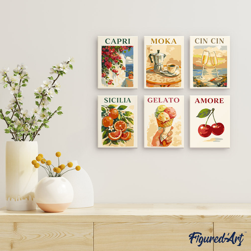 Mini Paint by numbers 6"x8" (6 pieces) - Dolce Italy