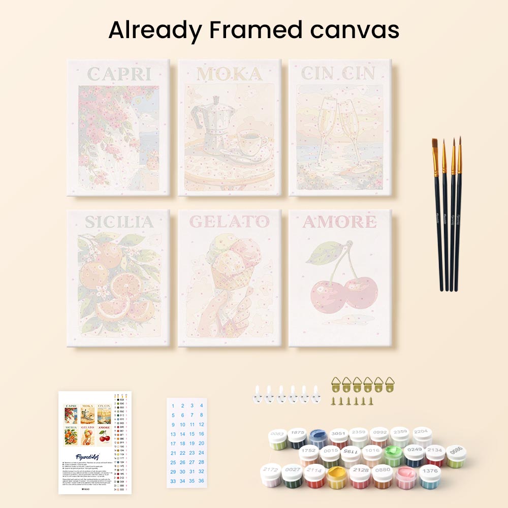 Mini Paint by numbers 6"x8" (6 pieces) - Dolce Italy