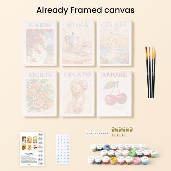 Mini Paint by numbers 6"x8" (6 pieces) - Dolce Italy